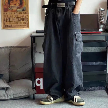 CN Baggy Jeans Men Oversize Cargo Denim Streetwear Hip Hop by zapcart