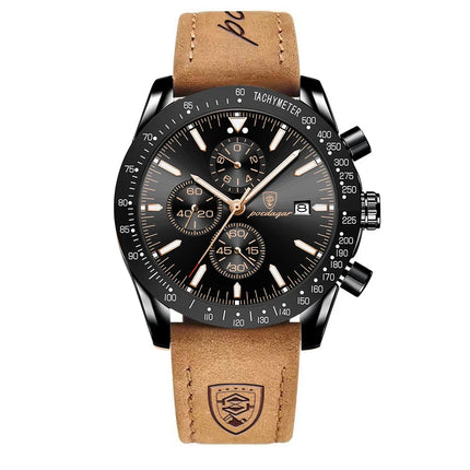 POEDAGAR Men Watch Waterproof Luminous Chronograph Leather