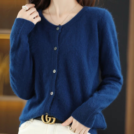 LHZSYY Women Cardigan Pure Mink Cashmere O Neck Loose by zapcart