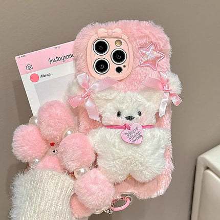 Choice Pink Plush 3D Doll Case With Chain For iPhone 11-16 by zapcart