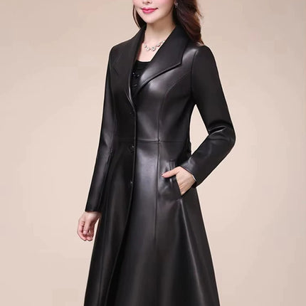 Mauroicardi PU Leather Blazer Women SingleBreasted Elegant by zapcart