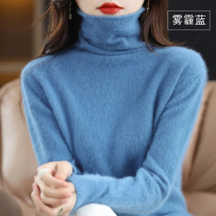 Pile Collared Mink Cashmere Turtleneck Sweater For Women by zapcart