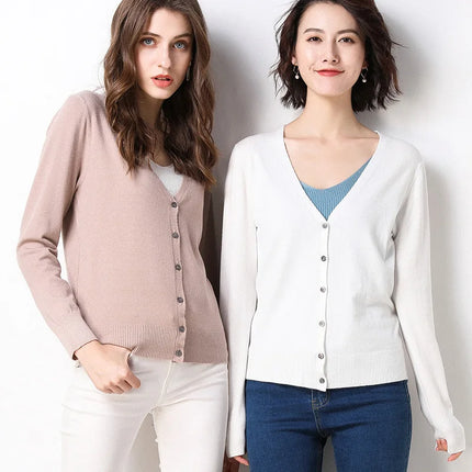 Women Cardigans 2032 Single Breasted V Neck Knit Outerwear by zapcart