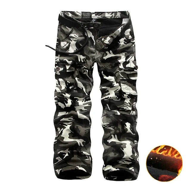 Men Fleece Lined Cargo Pants Warm Camouflage Work Trousers by zapcart
