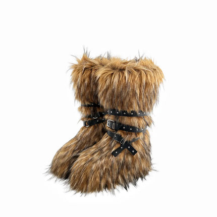 Faux Fur Knee High Boots Height Boost Warm Slip On Women by zapcart