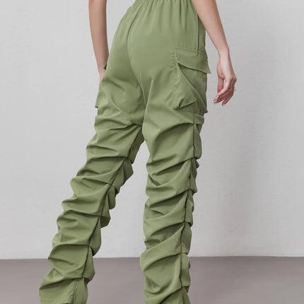 Womens Elastic High Waist Cargo Pants With Large Pockets by zapcart