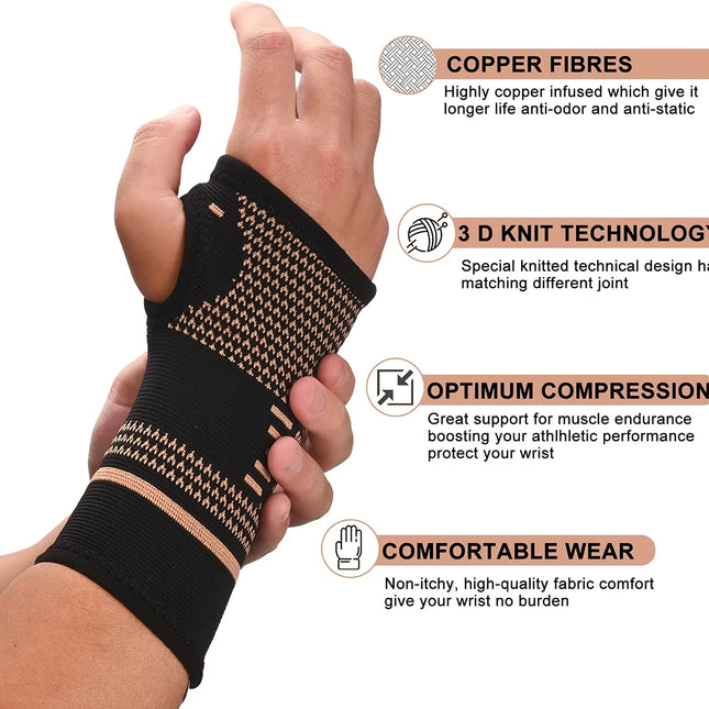 New 1Pcs Copper Fiber Bracer Wrist Elastic Sport Bandage Wristband Hand Gym Support Wrist Brace Wrap Tennis Fitness Powerlifting by zapcart