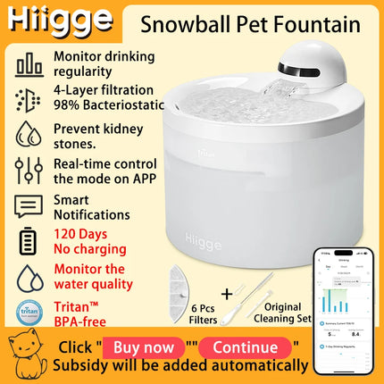 Hiigge Cat Water Fountain Wireless Automatic Pet Analytics by zapcart