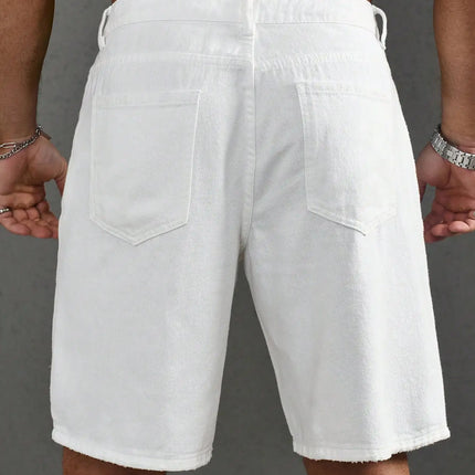 LVCCCI Denim Shorts For Men Baggy Stretch Ripped Knee by zapcart