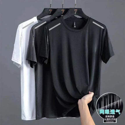 CN Fujian Ice Silk Men Quick Dry Short Sleeve Large Size T Shirt by zapcart