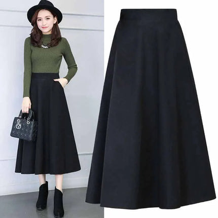 Lucyever Winter Long Woolen Skirt For Women High Waist Warm by zapcart