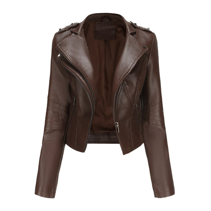 Slim Women Leather Jacket Rivet Detail Sleek Citywear by zapcart