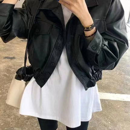 Slish Retro PU Jacket Women Chic Versatile Winter Coat by zapcart