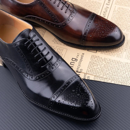 YAOLIDA Classic Brogue Shoes For Men Handmade Cowhide by zapcart