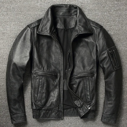 CN Shandong Men's Genuine Leather Moto Jacket Vintage Slim by zapcart