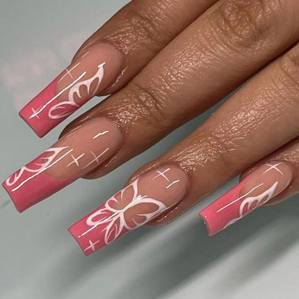 Extra Long Press On Nails Glue Included Bear Bow For Women by zapcart