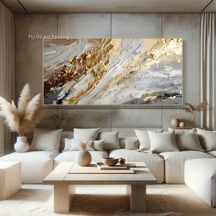 Form Abstract Golden White Knife Oil Painting Wall Art Gift by zapcart