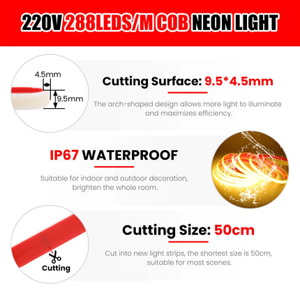 KISUFU COB LED Neon Strip Light 220V IP67 Waterproof Home by zapcart