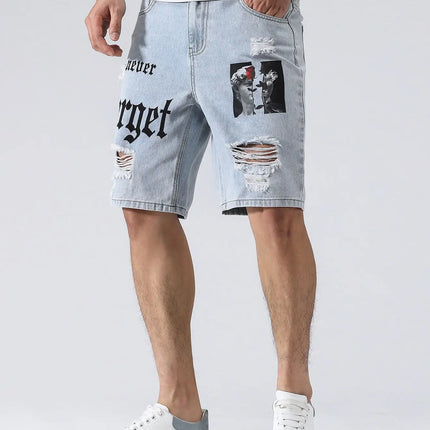 LVCCCI SCN Men Stretch Denim Shorts Baggy Cargo Ripped Knee by zapcart