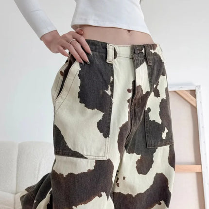 Ropa Y2K Cow Pattern Baggy Jeans For Women Cotton Denim by zapcart