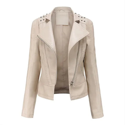 Trendy Faux PU Leather Jacket Women Slim Fit Zipper Pockets by zapcart