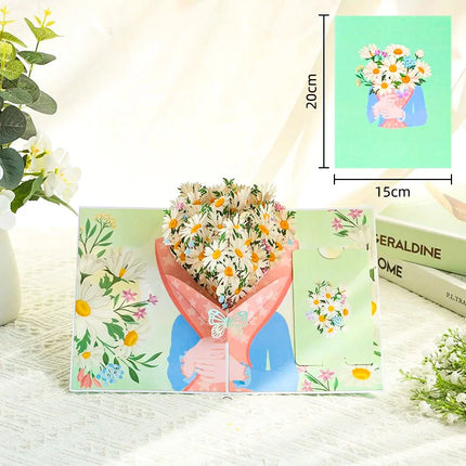 Premium 3D Pop Up Flower Bouquet Card Mothers Day Gift Valentines Day Anniversary Birthday Greeting Cards Thank You Wishes Gifts by zapcart