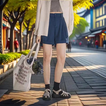 Wakamono Women High Waist Summer A Line Shorts Button Fly by zapcart