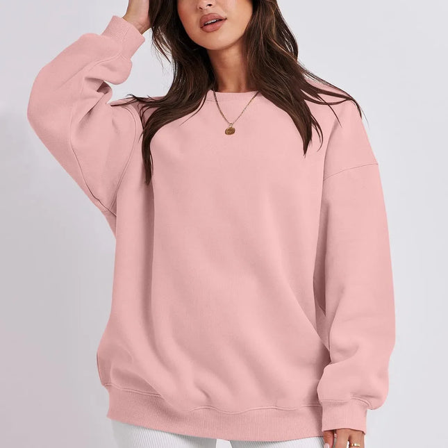 Women Fleece Lined Sweatshirt Cozy Warm Loose Fit Crew Neck by zapcart