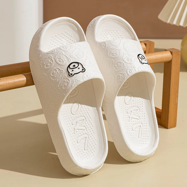 Mens Slippers Little Bear Print Non Slip Indoor Comfort Dorm