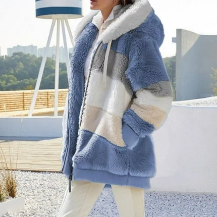 Oversized Womens Jacket Warm Plush Hooded Streetwear Coat by zapcart