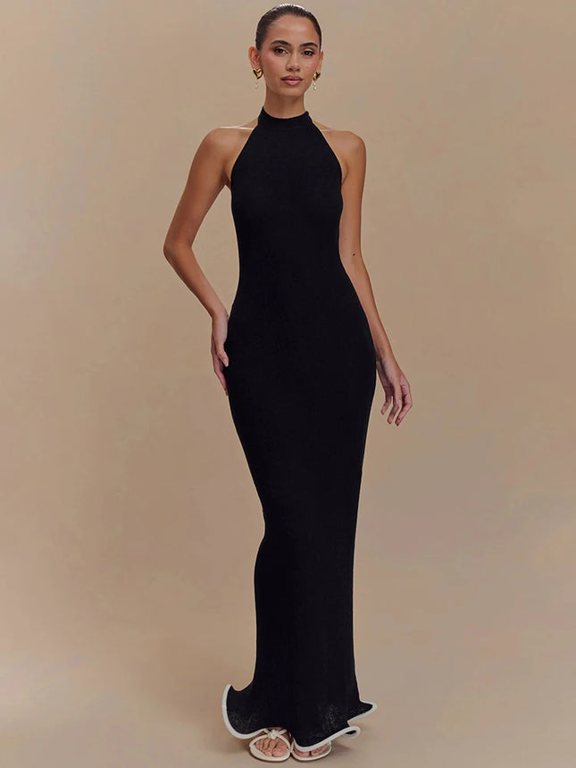 Mozision Halter Backless Maxi Dress Women Patchwork Chic by zapcart