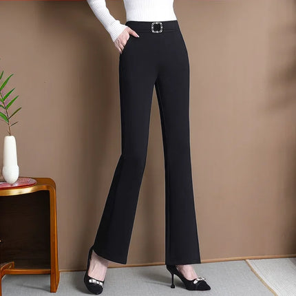 Women Elastic High Waist Boot Cut Pants With Pockets by zapcart