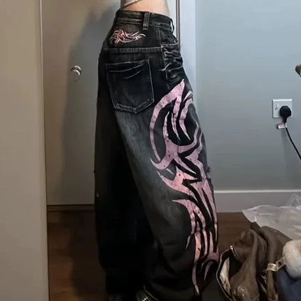 Cyber Y2K Streetwear Graphic Baggy Ripped Jeans For Women by zapcart