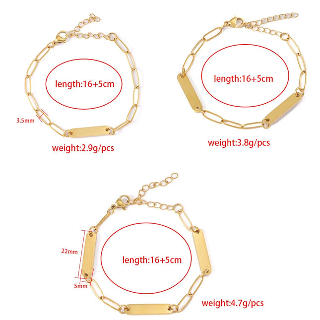 Fnixtar 10pcs Stainless Steel Blank Bar Bracelets Hand Chain Lover Engrave Name Couple Men Women Family Jewelry Birthday Gift by zapcart