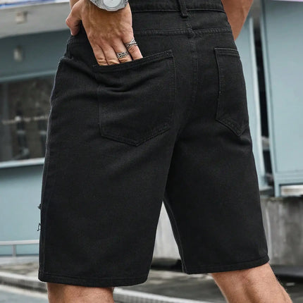 LVCCCI SCN Men Stretch Denim Shorts Baggy Cargo Ripped Knee by zapcart