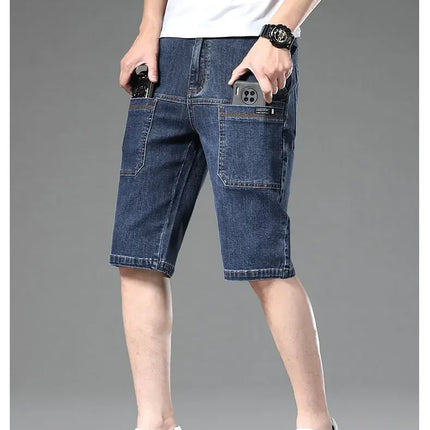 AHUDNUCN Summer Multi Pocket Denim Shorts For Men Straight by zapcart