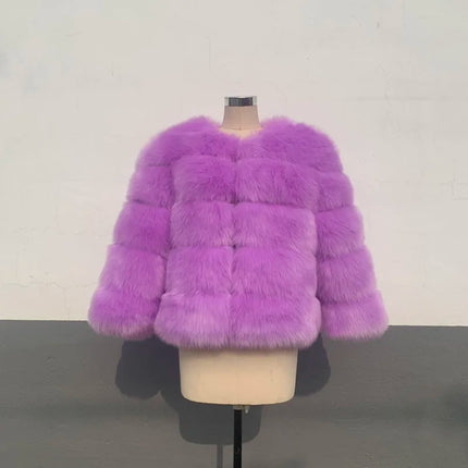 FANPUGUIZHEN Pink Faux Fur Coat For Women Warm And Elegant by zapcart