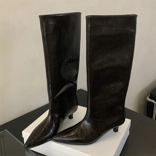 Eilyken Knee High Boots Women Thin Low Heels Pointed Toe by zapcart