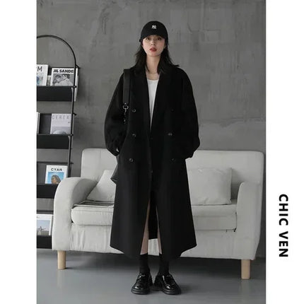 Chic Ven Women Long Wool Coat Double Sided Warm Windproof by zapcart