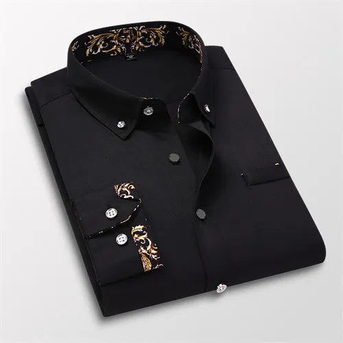 Qj Cinga Men Cotton Dress Shirt Long Sleeve Casual Premium by zapcart
