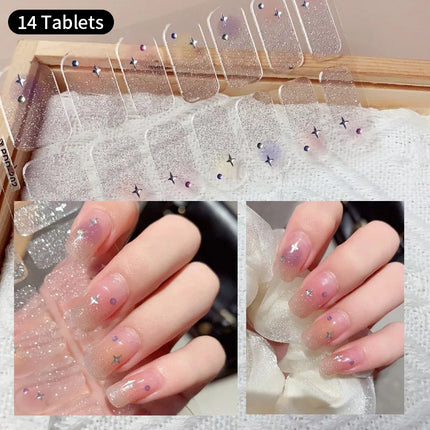 Pink Glitter Nail Stickers Full Cover Diy Manicure Deluxe by zapcart