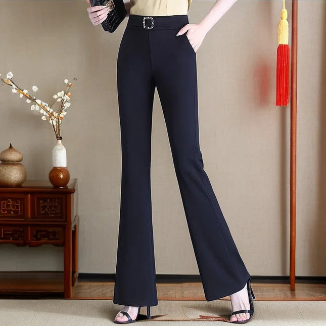 Women Elastic High Waist Boot Cut Pants With Pockets by zapcart