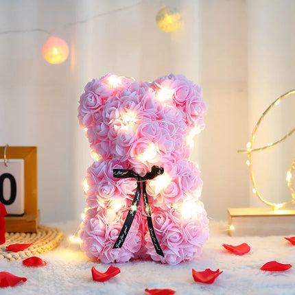 25cm Artificial Teddy Rose Flower Bear with Box Romantic Valentines Day Gift Girlfriend Women Anniversary Wedding Party Supplies by zapcart