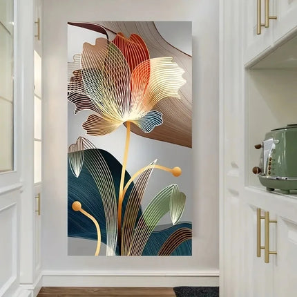 Abstract Flower Canvas Painting Golden Lines Living Room by zapcart