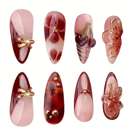 YADORNOS 24Pcs Press On Nails Almond Brown Tips Cherry Spicy by zapcart
