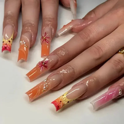 Press On Nails White Butterfly Pearls For Trendsetters 24pcs by zapcart