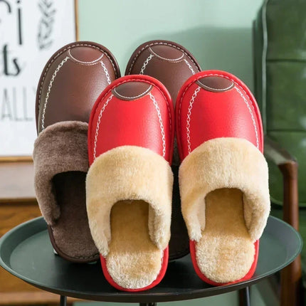 FONGIMICCN Men Winter Leather Slippers Velvet Waterproof by zapcart