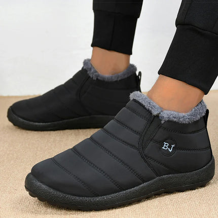HAJINKCN Mens Winter Slip On Boots Waterproof Fur Lined by zapcart