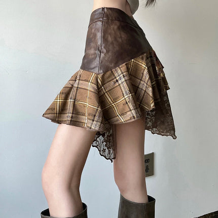 Retro Streetwear Asymmetric Mini Skirt Women Lace Bold by zapcart
