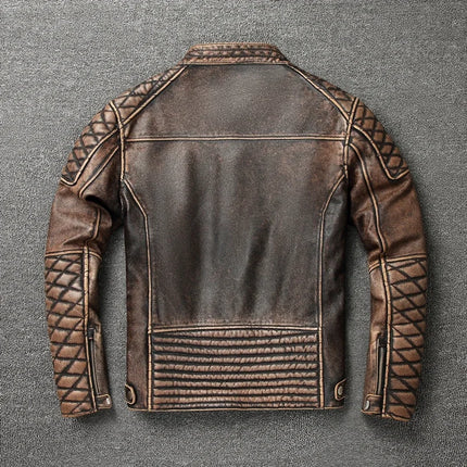 Mens Vintage Cowhide Motorcycle Jacket Stand Collar Biker by zapcart